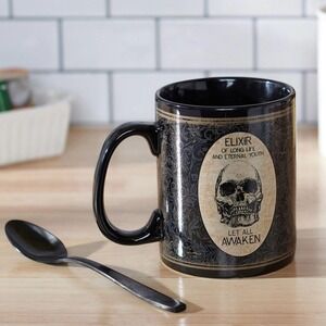 Elixir of Long Life & Eternal Youth Coffee Mug Gothic Emo Gift Black Stoneware
